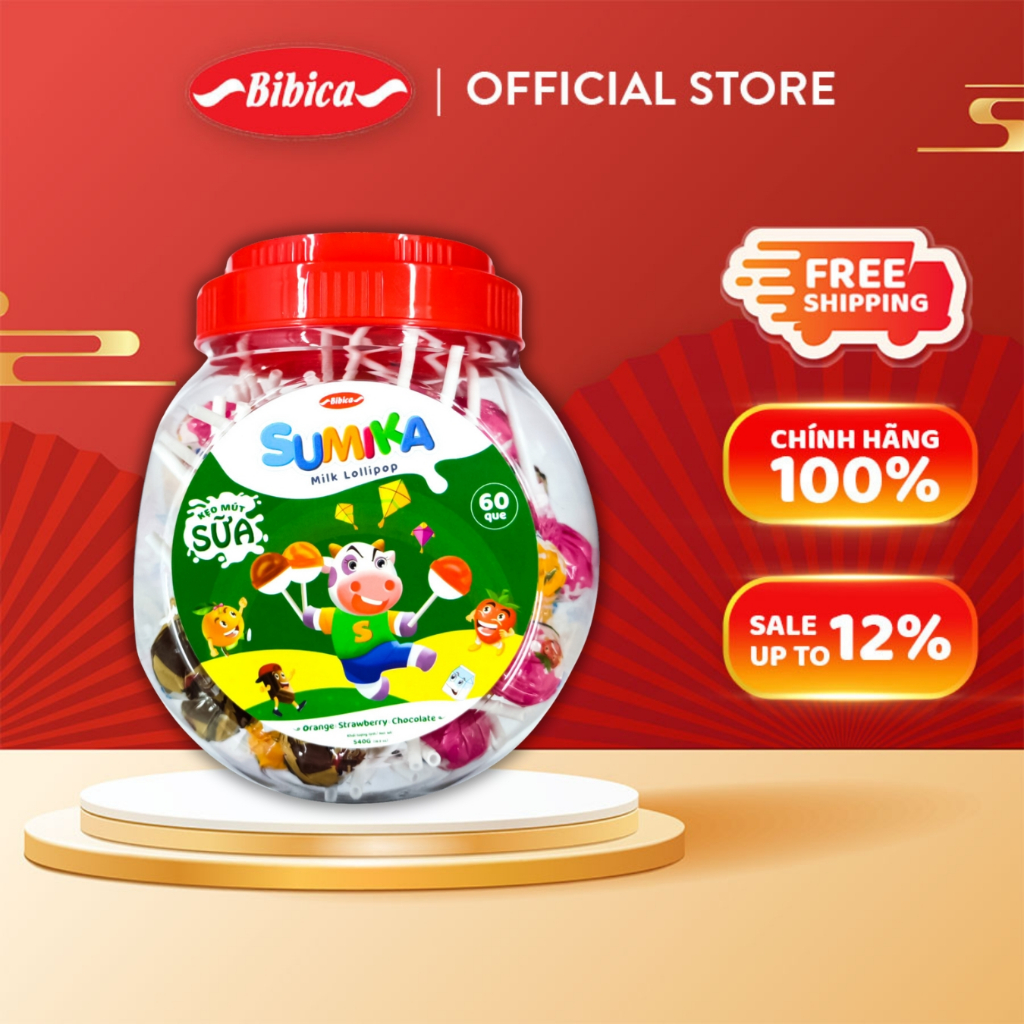 Kẹo Mút Sumika Hũ 540g  Mix Vị Sữa Cafe - Sữa Dâu - Sữa Cam Bibica
