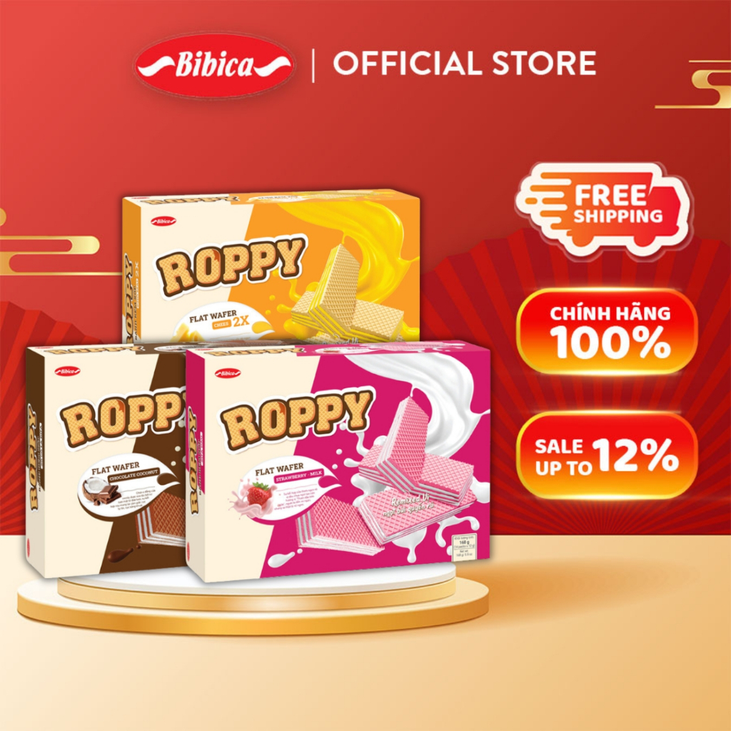 Combo 3 Bánh Kem Xốp Roppy mix vị Bibica 168g - (Socola dừa, Phô mai 2X, Sữa dâu)