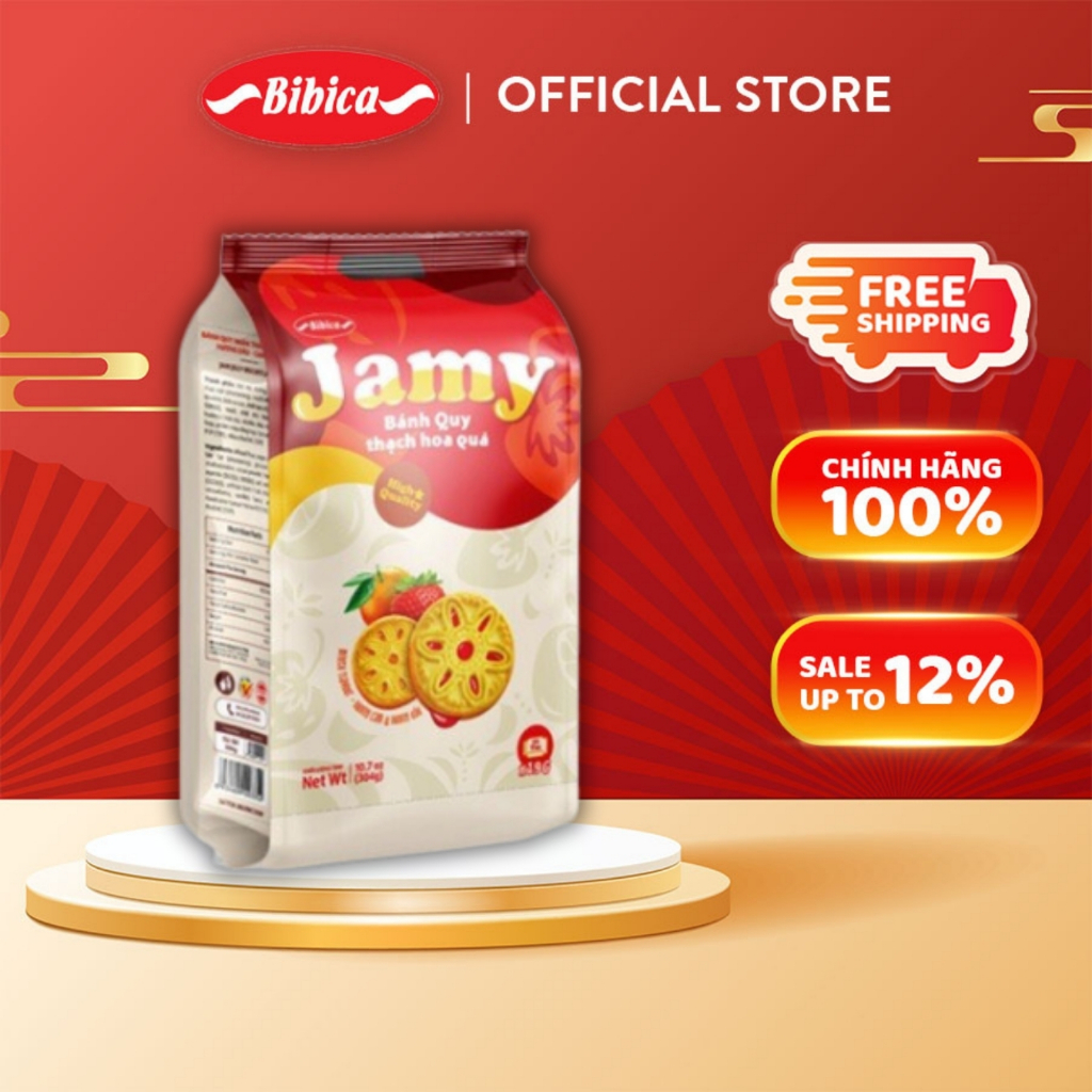 Bánh Jamy Thạch Quả Dâu - Cam Bibica 304g