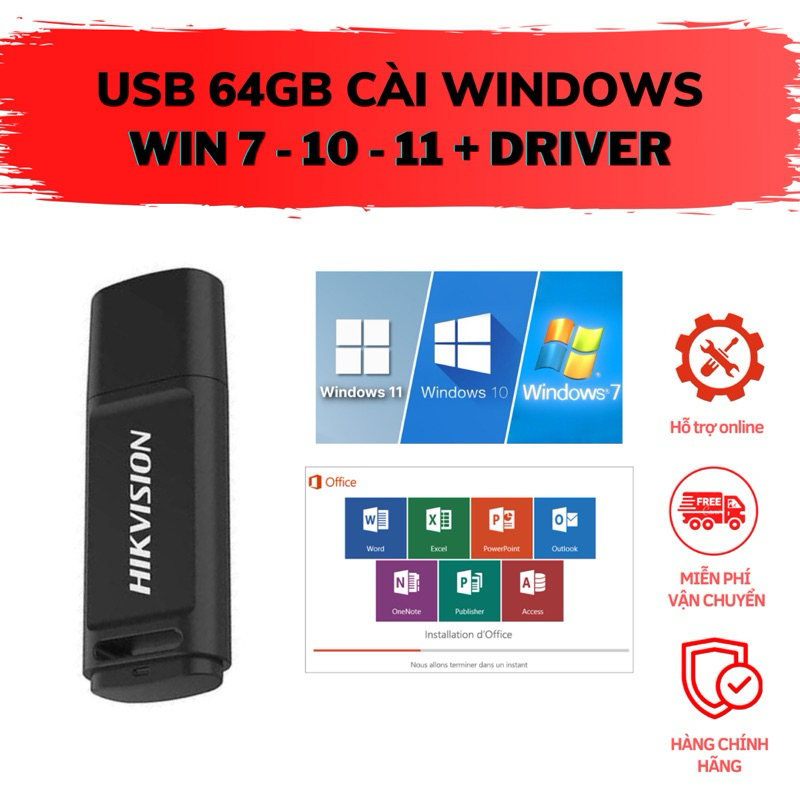 Usb cài win - cứu hộ máy tính - 64GB tốc độ cao - Tích hợp driver, phần mềm