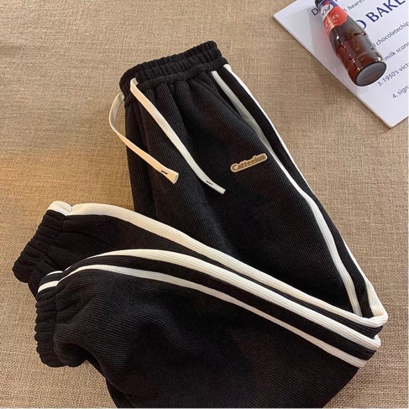 Quần nỉ Tăm Ống Rộng Thêu Catteelus Phối Sọc 2 To Nhỏ  - Quần Dài Cạp Chun Eo có dây rút Vải Co Dãn Dày Dặn | BigBuy360 - bigbuy360.vn