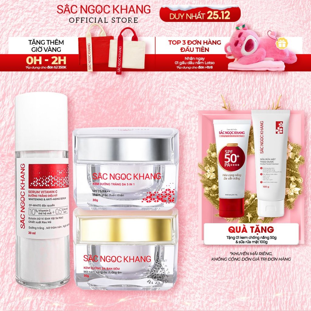 Bộ Combo Dưỡng Da Sắc Ngọc Khang [Serum Dưỡng Trắng Da Vitamin C + Kem Dưỡng Da Ban Ngày/Đêm]