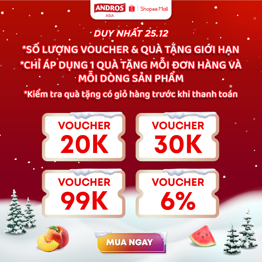 Combo 10 Túi Thạch Đào - 90% Nước Ép Trái Cây Thật - ANDROS FRUIT ME UP- 90gx10