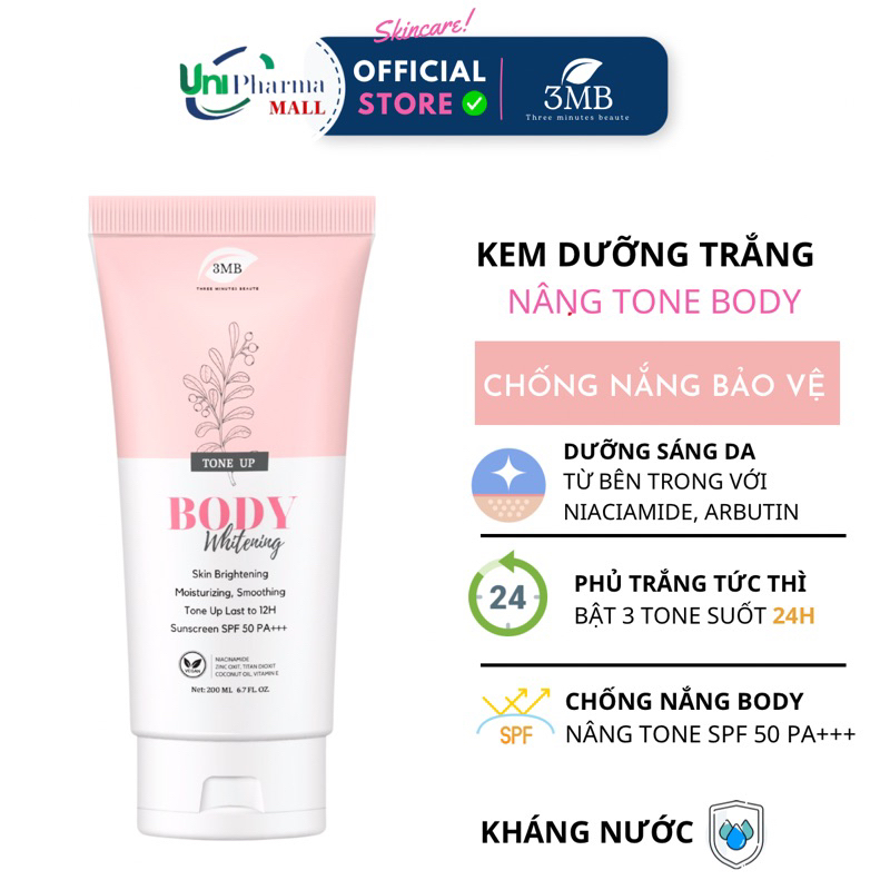 Kem dưỡng trắng da chống nắng body nâng tông 3MB , make up body, sáng da toàn thân 3mb Body Whitening 200ml
