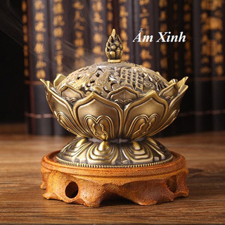 Lư Hương Đốt, Xông Trầm Hương Bằng Hợp Kim Đồng Tạo Hình Hoa Sen Đẹp Mắt
