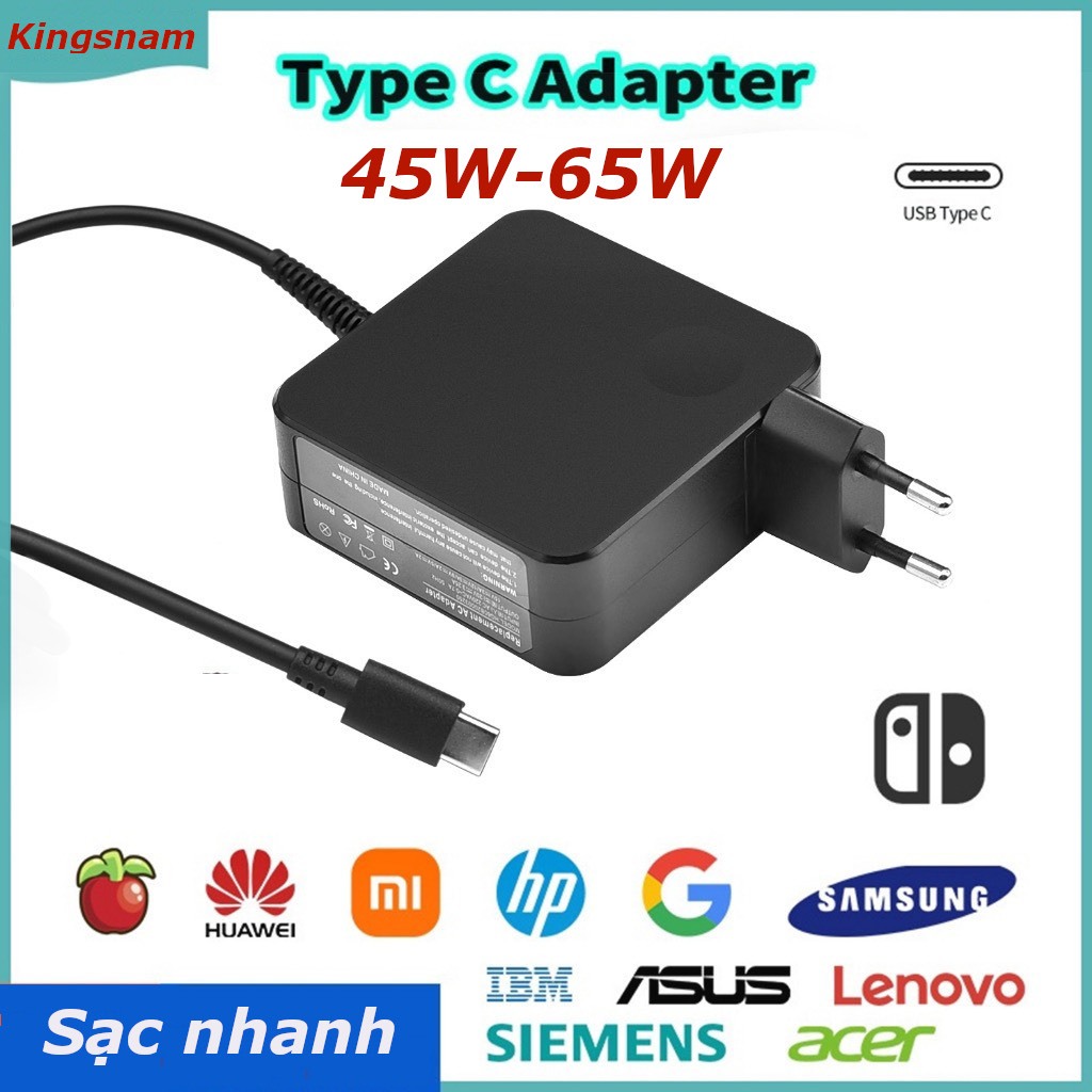 Bộ Sạc Nhanh 45W 65W Type C PD3.0 Tương Thích Với Lenovo ThinkPad Yoga 6 / HP Chromebook / Dell XPS / ASUS Acer / Xiaomi