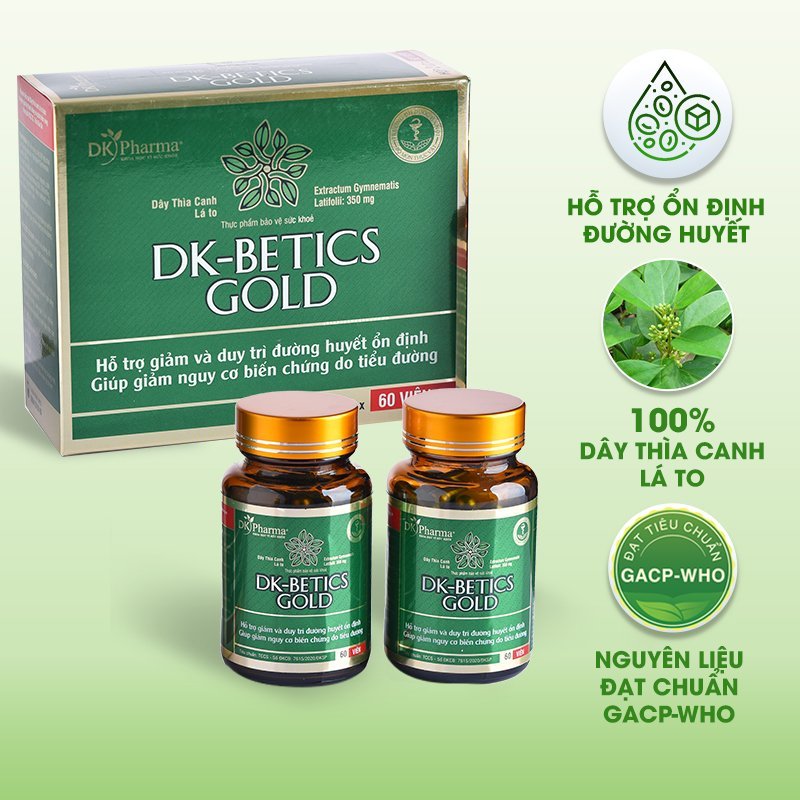 COMBO 3 HỘP- Viên tiểu đường dây thìa canh lá to DK Betics GOLD - DK PHARMA - 1 hộp 120 viên