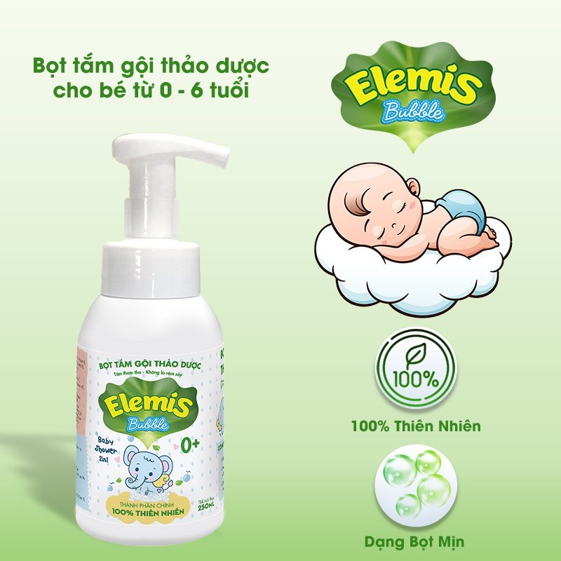 Bọt tắm gội thảo dược cho trẻ từ sơ sinh Elemis Bubble chai 250ml