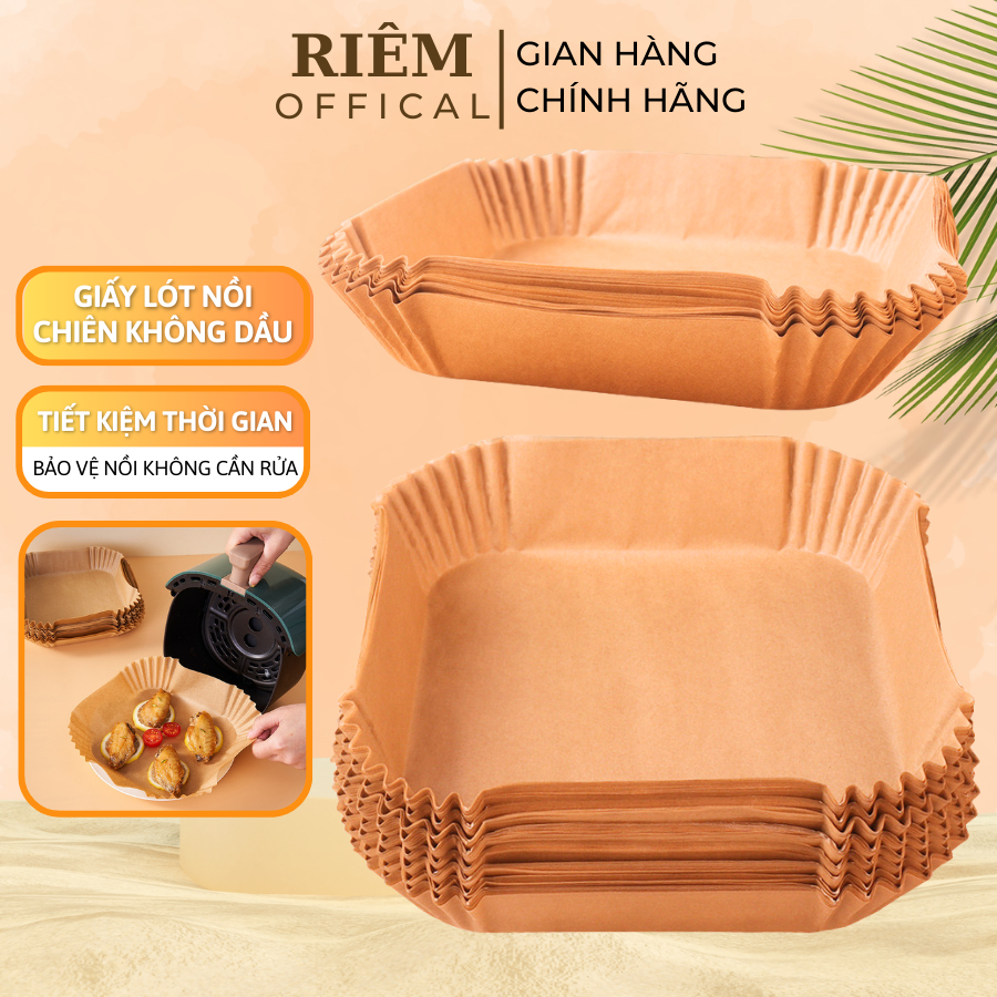 Giấy Lót Nồi Chiên Không Dầu Lò Vi Sóng Set 50 Miếng Vuông Khay Giấy Nến Vàng Đựng Thực Phẩm Chống Dính Nồi RIEM
