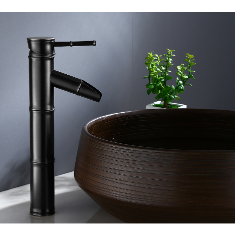 Vòi lavabo cao giả cổ nóng lạnh màu đen cao cấp MS9- dùng cho lavabo đặt bàn