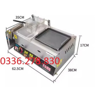 Bếp chiên nhúng kết hợp với bếp chiên mặt phẳng và bếp chiên xúc xích dùng gas