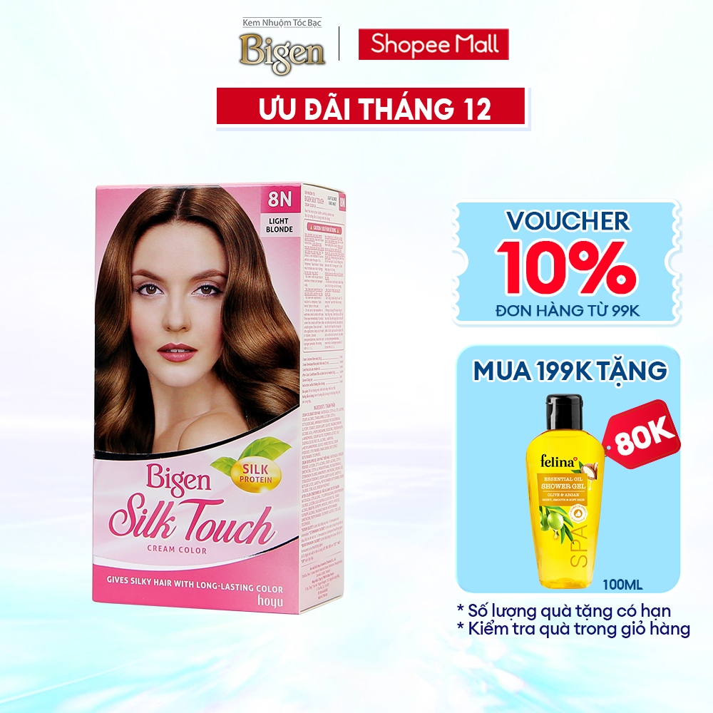 Thuốc nhuộm phủ bạc Bigen Silk Touch 135ml dạng kem, phủ bạc hoàn toàn, dưỡng tóc mềm mượt, màu trẻ trung