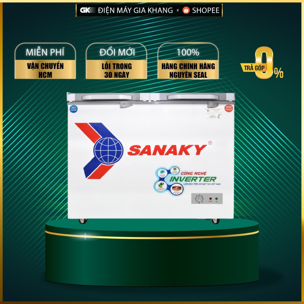 TỦ ĐÔNG MẶT KÍNH CƯỜNG LỰC SANAKY VH-2899W4K 2 CỬA,2 NGĂN 1 ĐÔNG 1 MÁT,220 LÍT