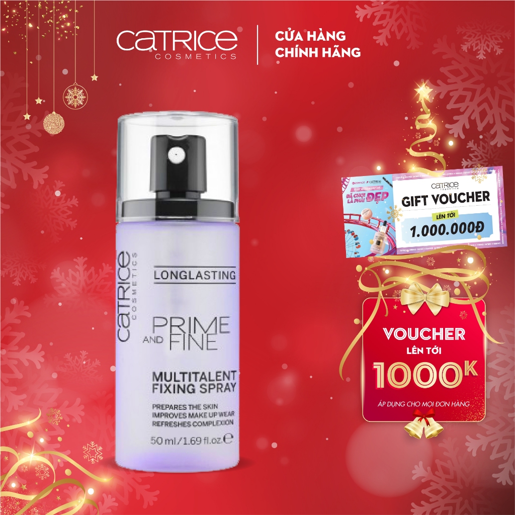 Xịt khóa nền Catrice Prime And Fine Multitalent Fixing Spray giúp da mướt và ăn phấn hơn 50ml