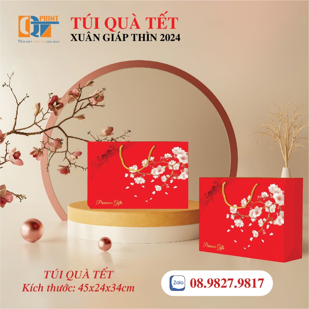 Túi Giấy Đựng Quà Tết 2024 Cao Cấp, Sang Trọng, Làm Quà Biếu Tặng, Có Quai Xách Tiện Lợi - Bao Bì QT