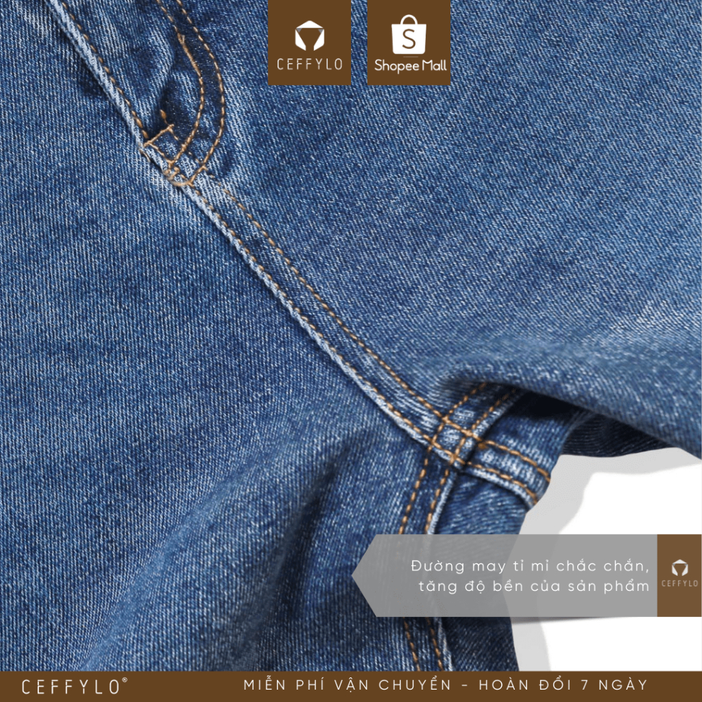 Quần Jeans trơn Xanh Đậm nam form slimfit trơn CEFFYLO chất Jean thun co giãn nhẹ