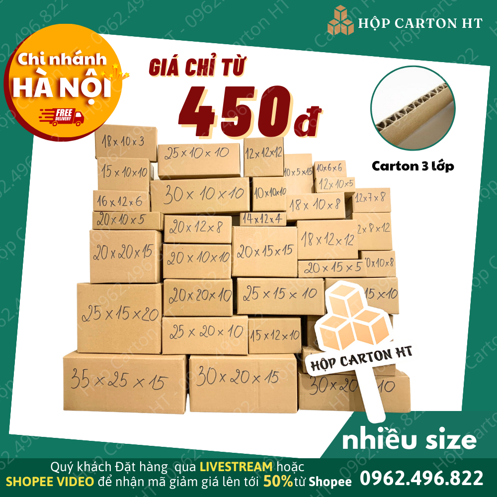 Combo 10 hộp carton đóng hàng size NHỎ đầy đủ kích thước giá xưởng