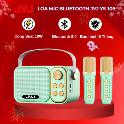 Loa bluetooth mini karaoke JVJ YS-105 Không dây, kèm 2 mic hát công suất 10W, Nghe nhạc từ thẻ nhớ, USB - BH 6 Tháng