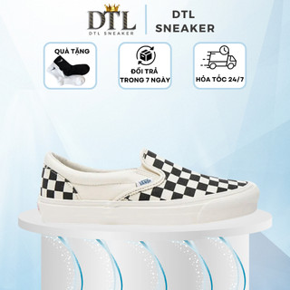 Giày thể thao vans lười caro, giày sneaker vans đen trắng hàng chuẩn cao cấp, full size nam nữ