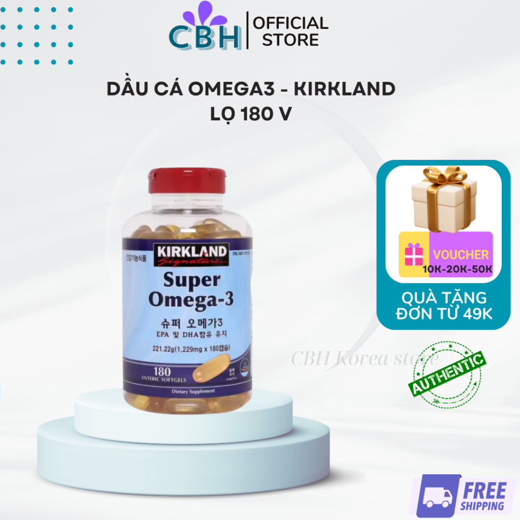 Viên Uống Dầu Cá Omega3 1200mg - 180 viên của Kirkland, Giúp Bổ Sung DHA Phát Triển Trí Tuệ [ Phiên bản Hàn Quốc]