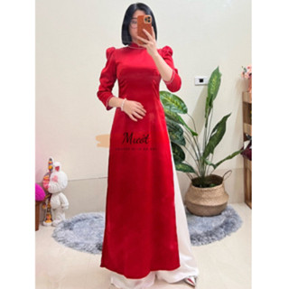 Áo dài truyền thống AZALY nữ chất lụa tây thi mềm mịn kiểu tay bồng trẻ trung cổ truyền thống 3cm đính hạt đẹp may sẵn