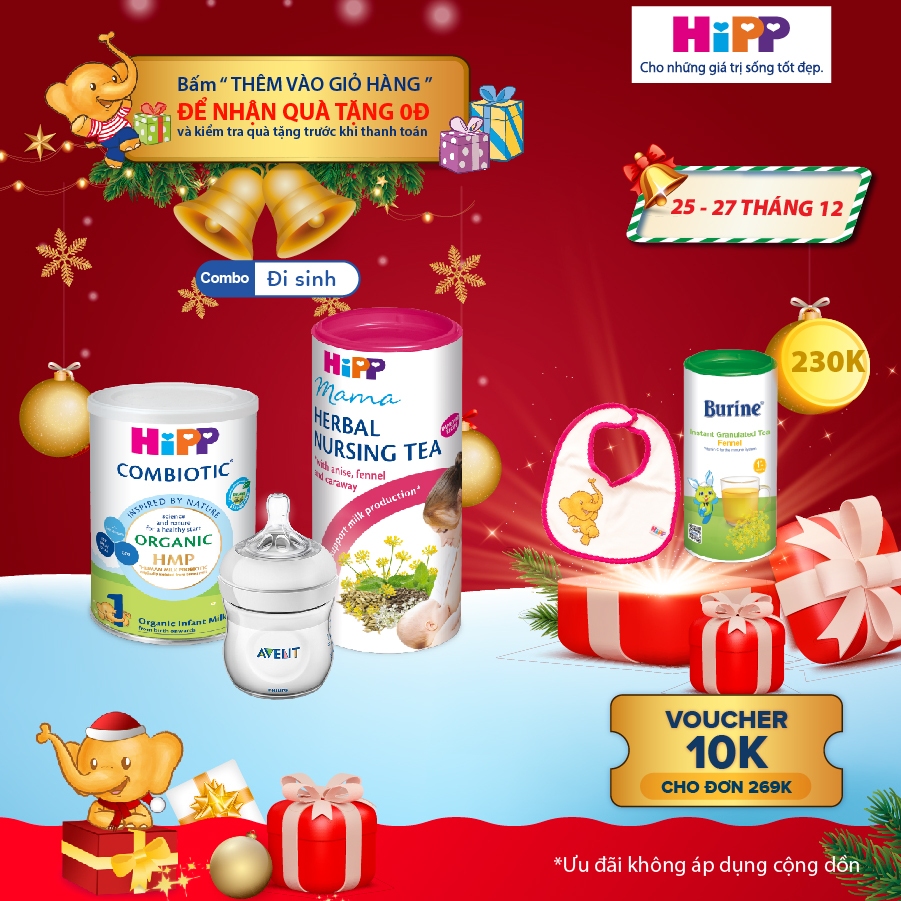 Combo đi sinh siêu tiết kiệm: Sữa HiPP Organic Combiotic - Trà lợi sữa HiPP - Bình sữa Philips Avent nhập khẩu châu Âu