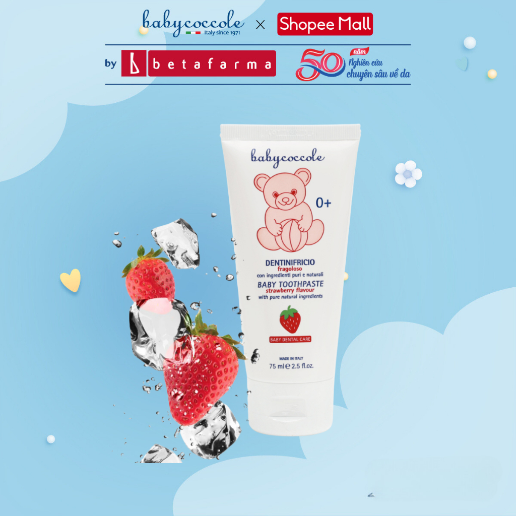 Kem đánh răng cho bé Babycoccole trẻ em nuốt được hương dâu 75ml
