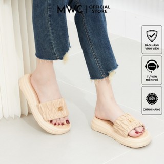  Dép Nữ MWC S010 8368  - Dép Nữ Quai Ngang Xếp Nhún Cách Điệu Đính Khoá Kim Loại 
