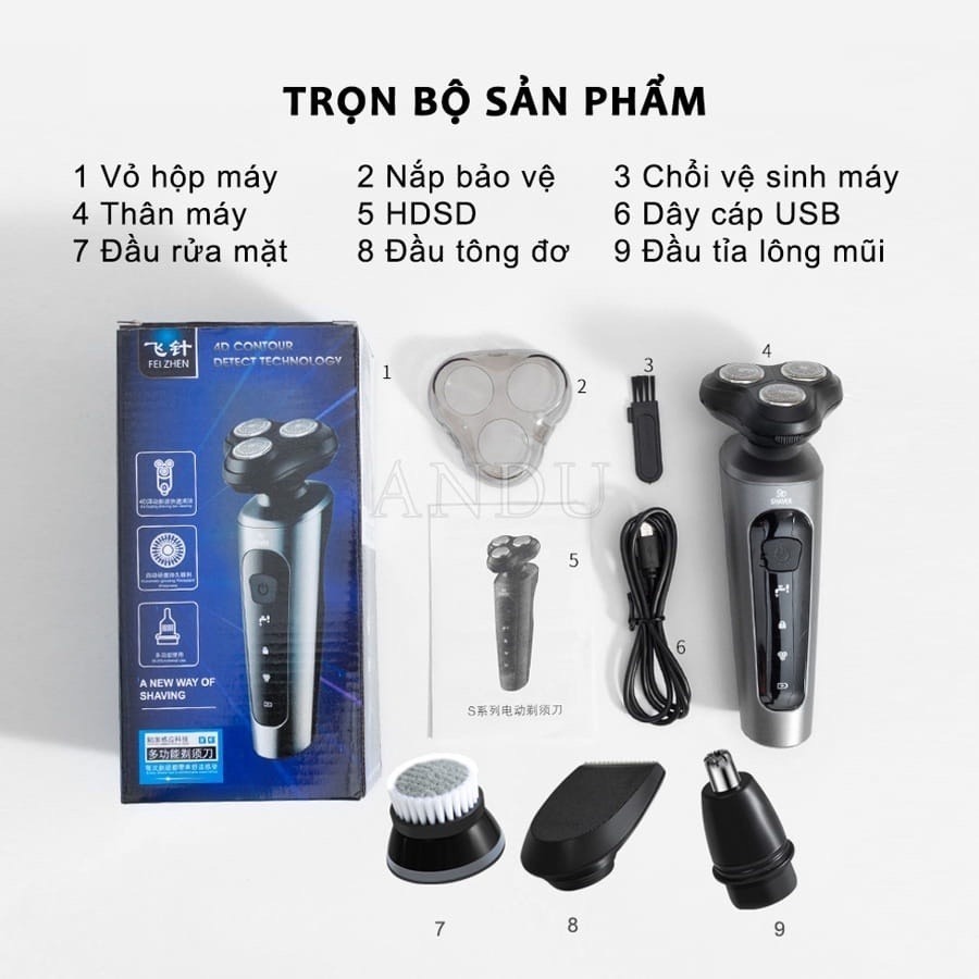 Máy cạo râu  đa năng 4 trong 1 SHAVER chống nước, công nghệ chuẩn IPX7, máy cạo râu mini tặng kèm 4 đầu thay thế GODWELL