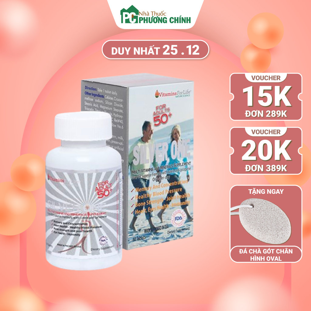 Vitamin Tổng Hợp Cho Người Già Trên 50 Tuổi Silver One For Adults 50+ Vitamins For Life (60 viên/Hộp)