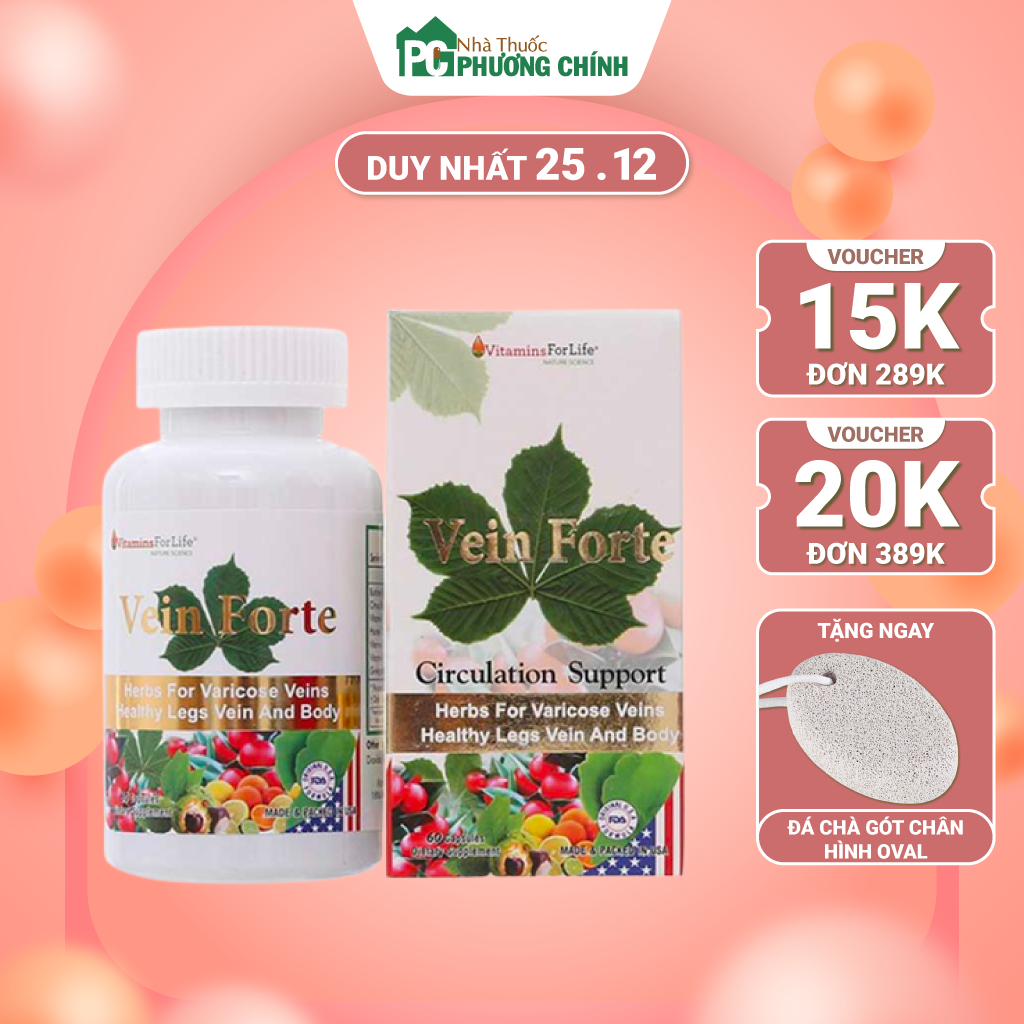 Viên Uống Giãn Tĩnh Mạch Vein Forte Vitamins For Life - Cải Thiện Suy Giãn Tĩnh Mạch & Bệnh Trĩ (Hộp 30 - 60 Viên)