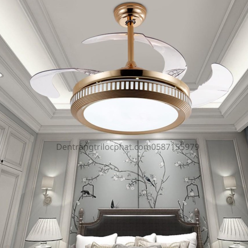 Quạt trần, quạt trần đèn 871 giấu cánh 6 cấp độ gió 3 chế độ đèn trang trí phòng (Bảo hành động cơ 10 năm)