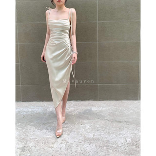 {ĐẦM THIẾT KẾ} đầm lụa rút dây sườn che bụng cực tốt-Đầm đi tiệc sang trọng A01