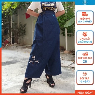 Quần váy chống nắng nữ vải jean dày dặn có nút bấm chân thêu hoa Cánh trắng JHTQ04 H&T FASHION
