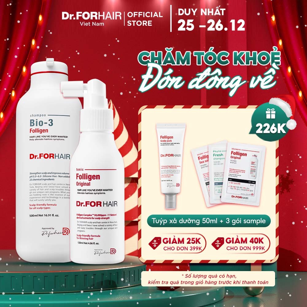 Bộ gội xịt chuyên biệt ngăn ngừa rụng tóc chuyên sâu và hỗ trợ mọc tóc Dr.FORHAIR Folligen BIO-3 x Folligen Tonic