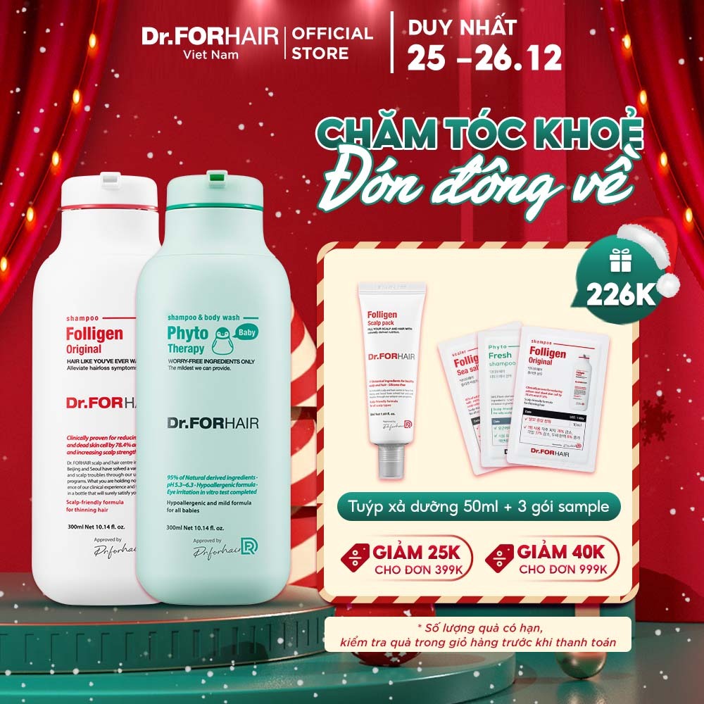 Combo gội cho mẹ và tắm gội cho bé chiết xuất từ thực vật Dr.FORHAIR Original Shampoo x Therapy Baby Shampoo & Body Wash