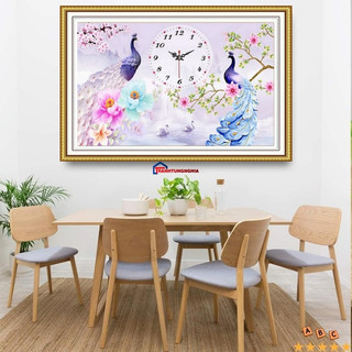 Tranh đính đá, tranh thêu chữ thập đồng hồ đôi công LV533 DV6273 Y8287 LV3484 DD9324 (75cm x 50cm)