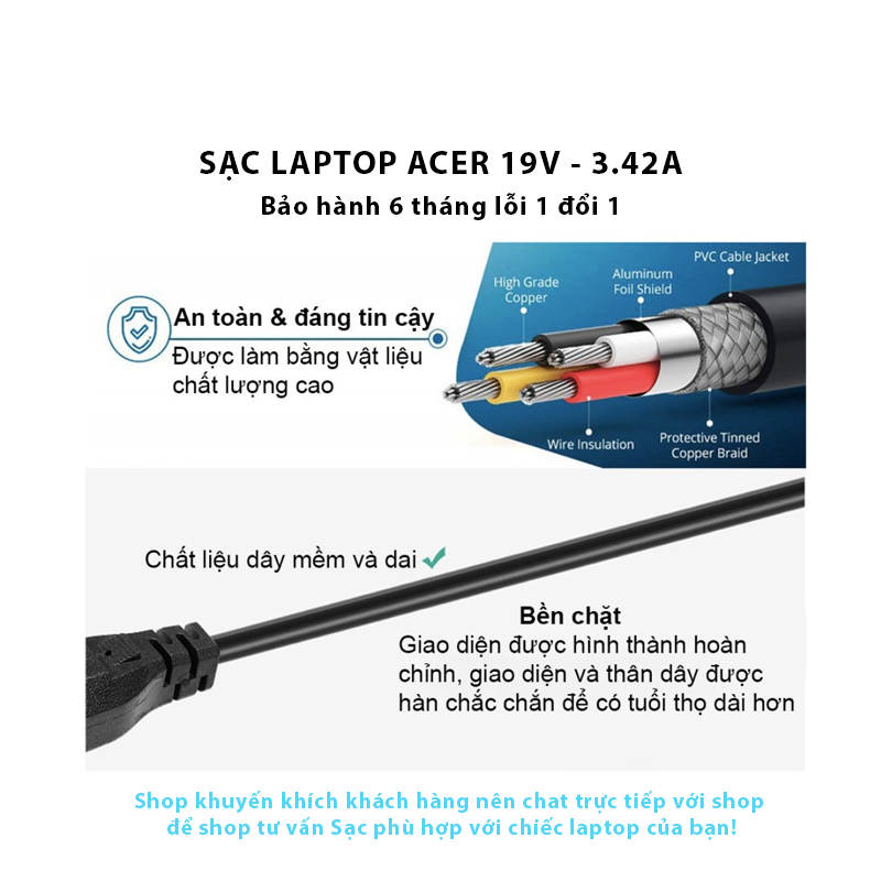 Sạc laptop Acer – eMachines 19V-3.42A – ZIN