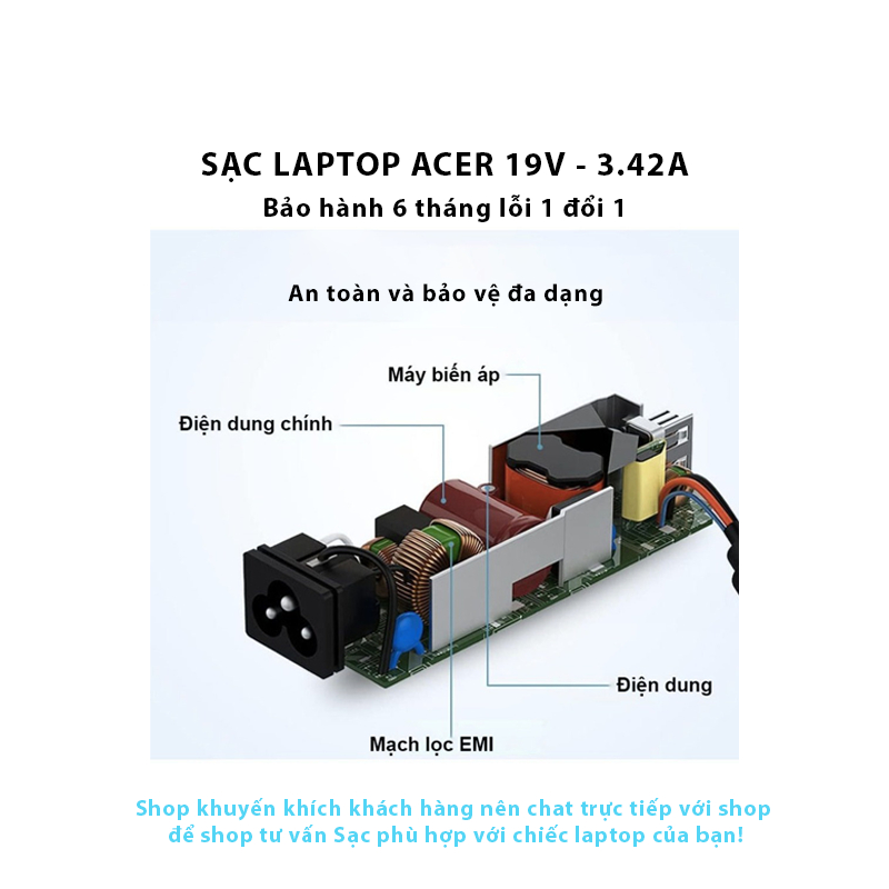 Sạc laptop Acer – eMachines 19V-3.42A – ZIN