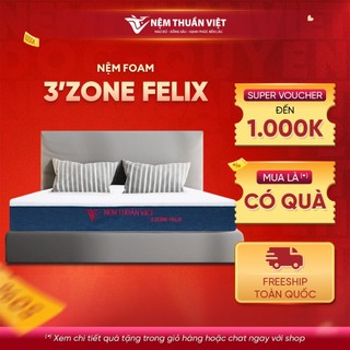 Nệm foam phân vùng thuần việt 3'zone felix - miễn phí vận chuyển, bảo hành 12 năm, trả góp 0%