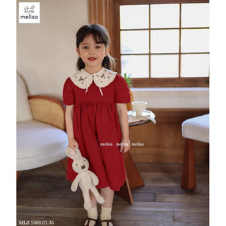 Đầm Melisa linen đỏ thêu hoa cổ rời mặc 2 kiểu, đầm hồng và đỏ cổ thêu hoa