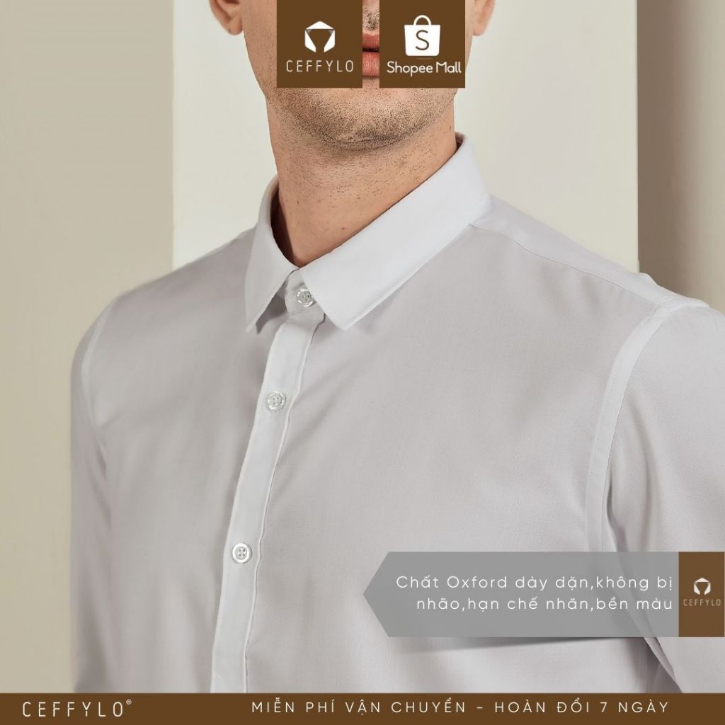Áo Sơ Mi Nam Dài Tay Trơn Oxford Ceffylo Màu Trắng Thoáng Mát Form Slimfit Thoáng Mát Thấm Hút Mồ Hôi Tốt Thời Trang Nam