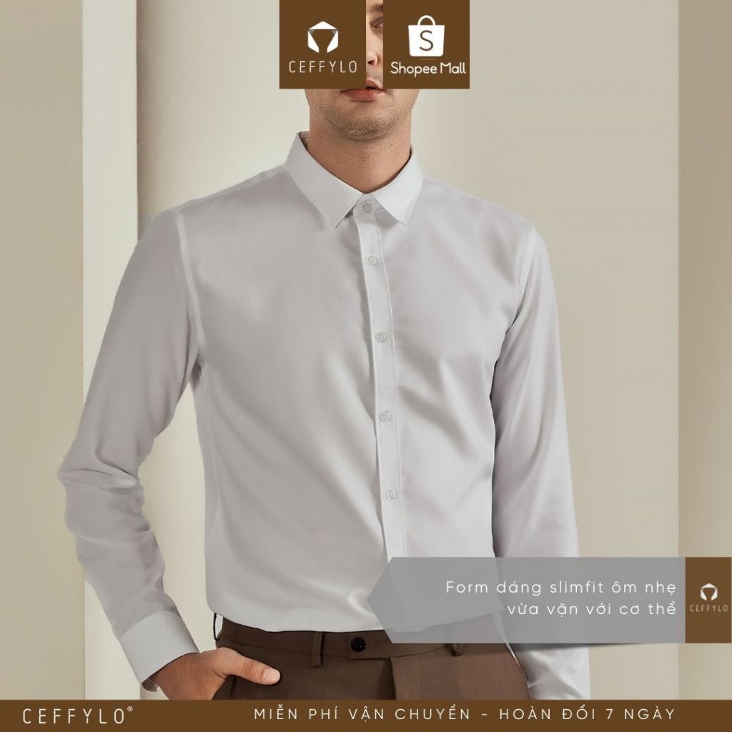 Áo Sơ Mi Nam Dài Tay Trơn Oxford Ceffylo Màu Trắng Thoáng Mát Form Slimfit Thoáng Mát Thấm Hút Mồ Hôi Tốt Thời Trang Nam