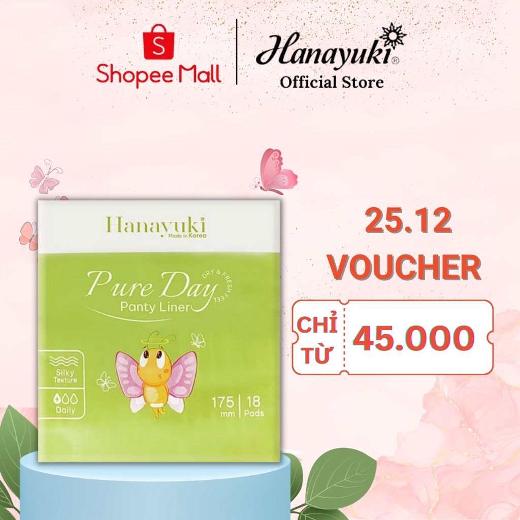 Băng Vệ Sinh Hằng Ngày Pure Day Panty Liner Siêu Mỏng Thông Thoáng Gói 18 Miếng Không Cánh Hanayuki Chính Hãng