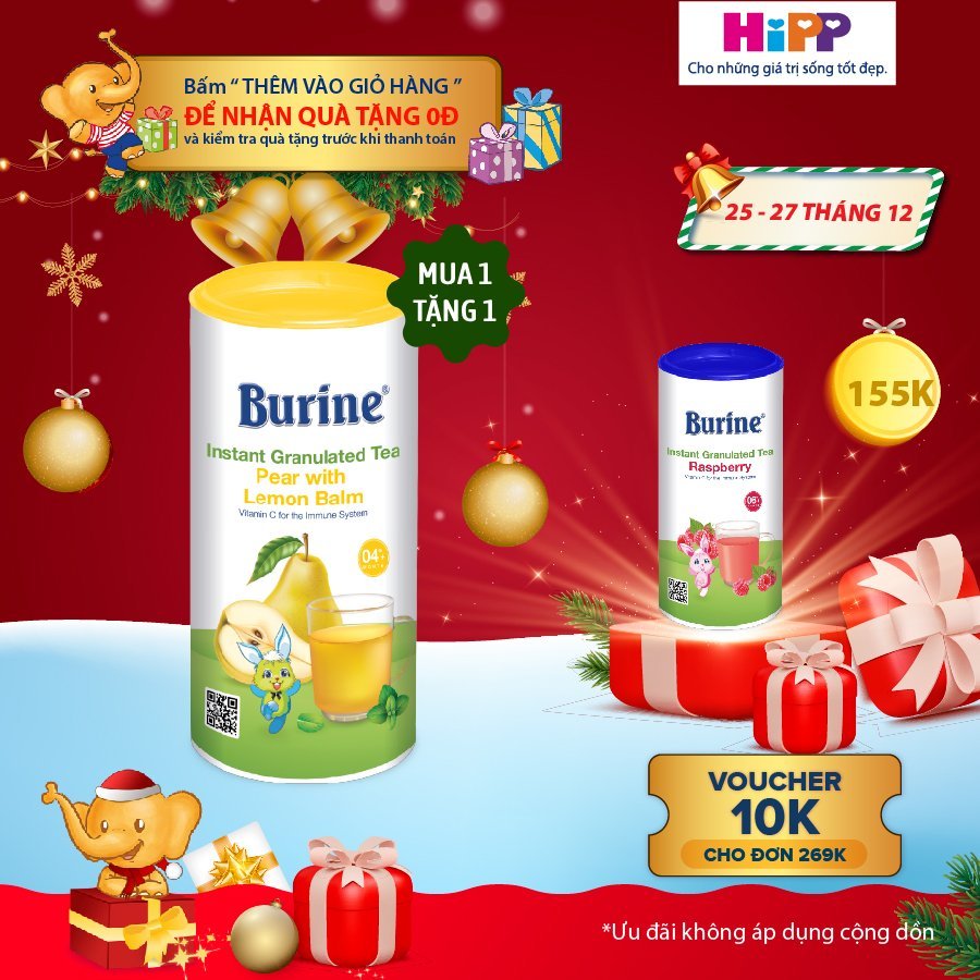 Trà cốm hoa quả Burine - Vị Lê Bạc Hà giúp giảm ho, hỗ trợ tiêu hoá khoẻ mạnh (Dành cho trẻ từ 4 tháng tuổi)