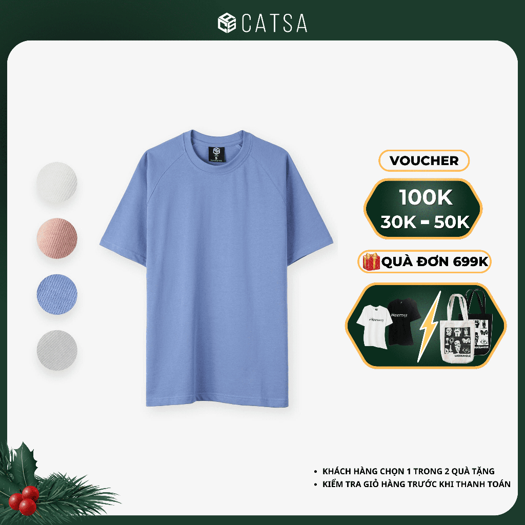 Áo Thun Raglan unisex cổ tròn chỉ nổi CATSA cotton dày dặn thoáng mát 12ATN055