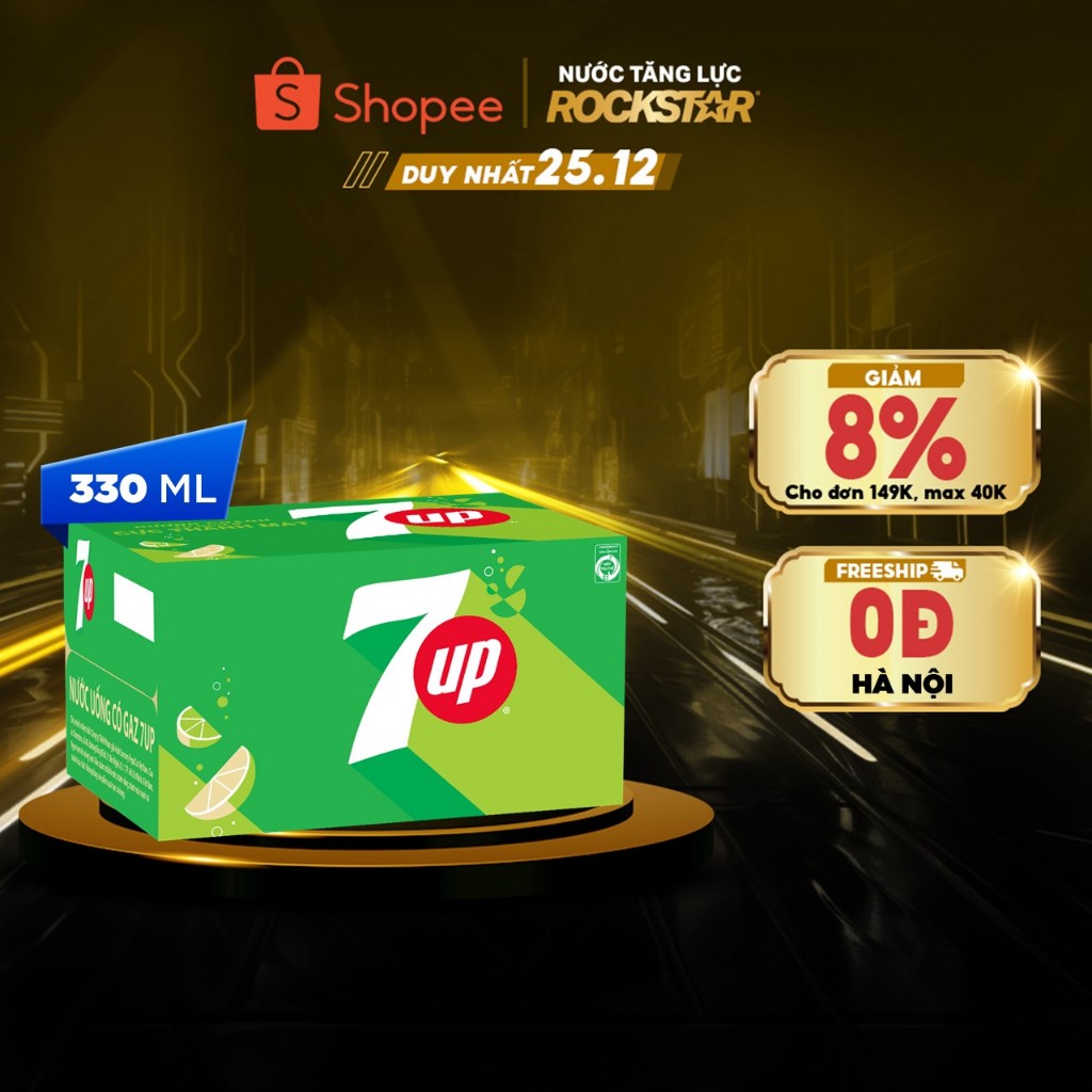 Thùng 24 Chai Nước Nước Ngọt Có Gaz 7Up (330ml/chai)