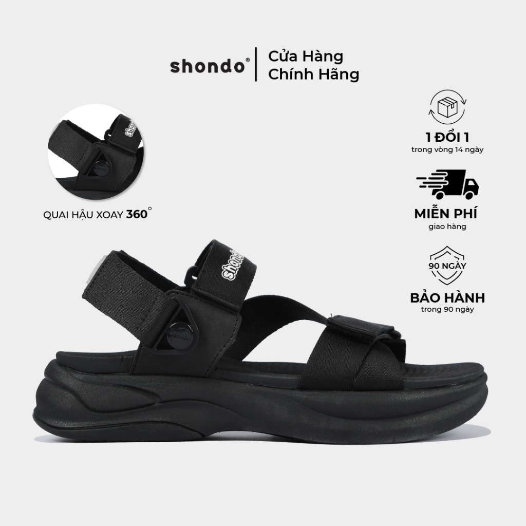 Giày Sandals Nam Nữ SHONDO F8B Êm, Thời Trang Thích Hợp Đi Làm, Đi Học Chơi Full Đen F8B1111