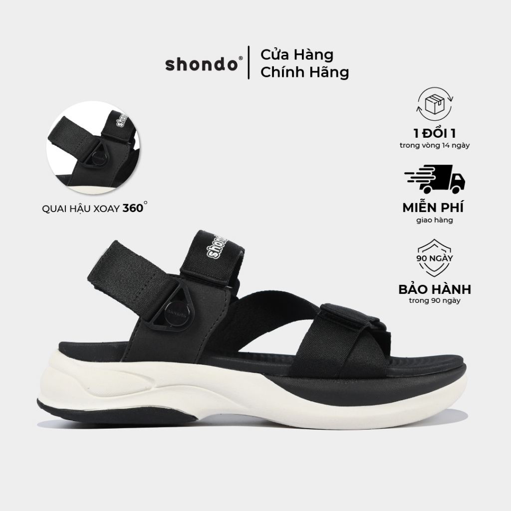 Giày Sandals Nam Nữ SHONDO F8B Êm, Thời Trang Thích Hợp Đi Làm, Đi Học Chơi Trắng Đen F8B0010