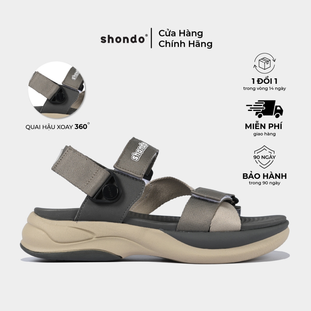 Giày Sandals Nam Nữ SHONDO F8B Êm, Thời Trang Thích Hợp Đi Làm, Đi Học Chơi Be Xám F8B2524